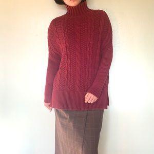 Red Turtleneck Cable Knit Sweater